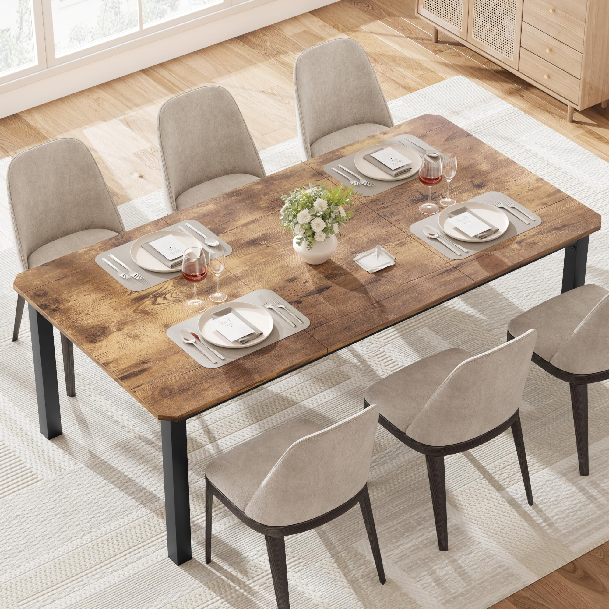 George Oliver Rozia Dining Table For 6~8 People, 78.7" Long Kitchen ...